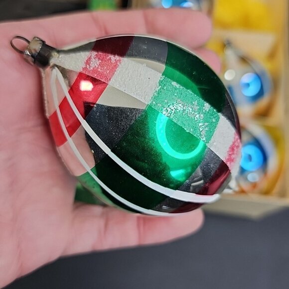 Large East Germany Christmas Ornament 6pc Baubles Oblong Mercury Glass 4" X 2.5" - Picture 7 of 16